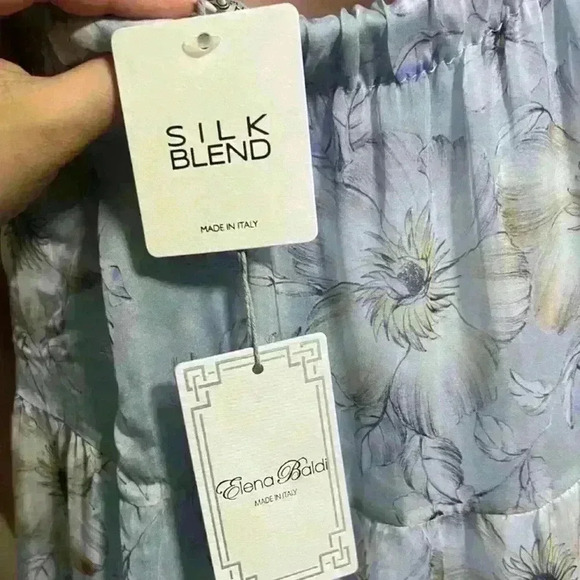 NWT ELENA BALDi Blue Silk Blend Floral Tiered Dress Size L - Picture 5 of 9